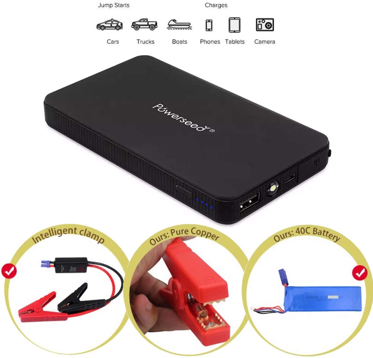 Powerseed Mini Boost 2A Jump Starter Portable Power Bank – Image 3