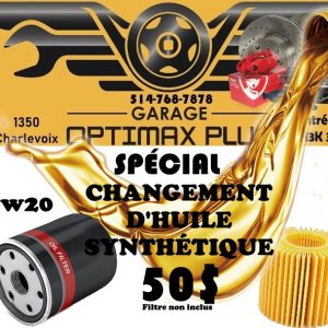 Spécial changement d'huile Synthétique 5w20 50$